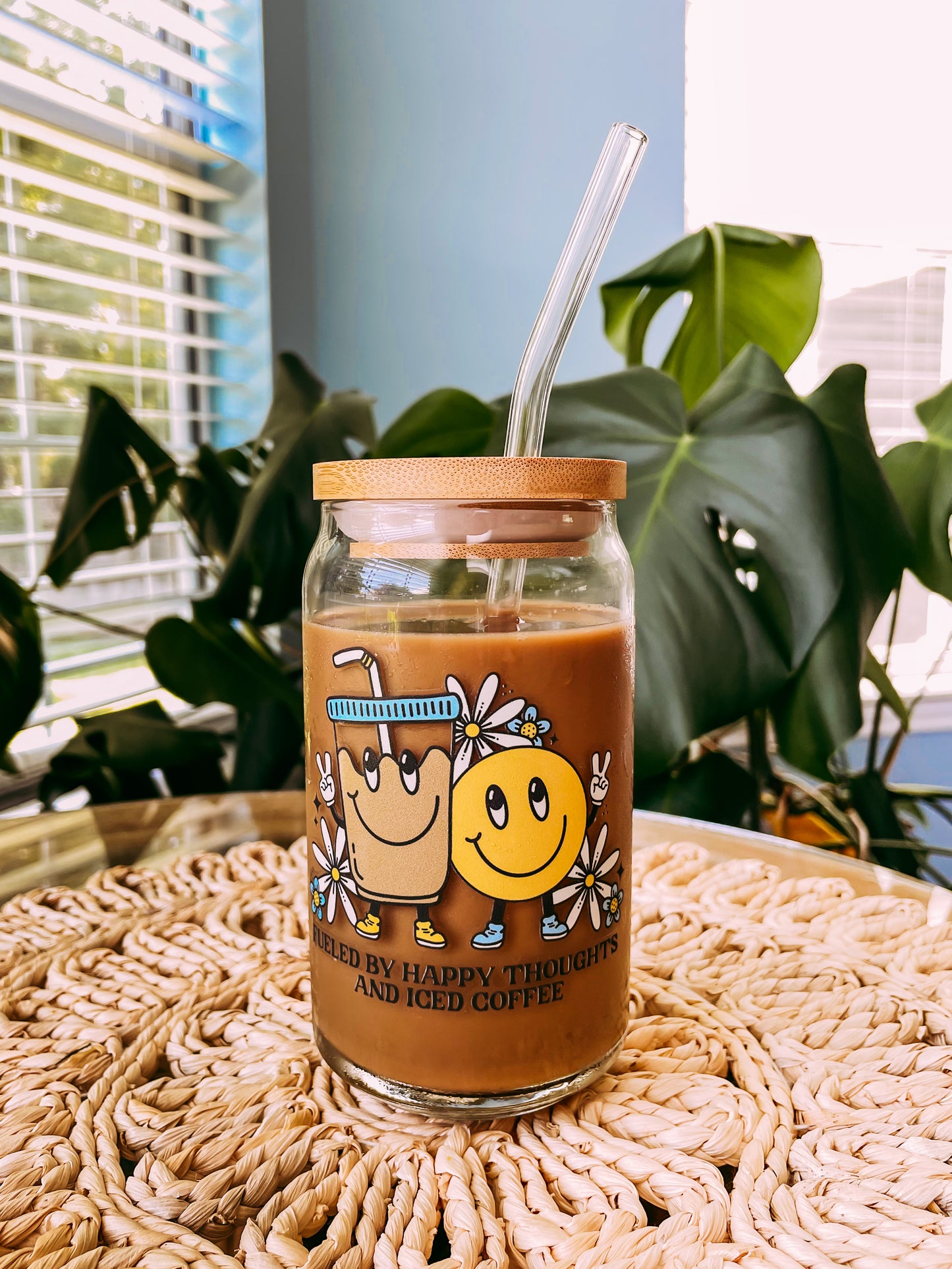 Happy Thoughts and Iced Coffee Glass