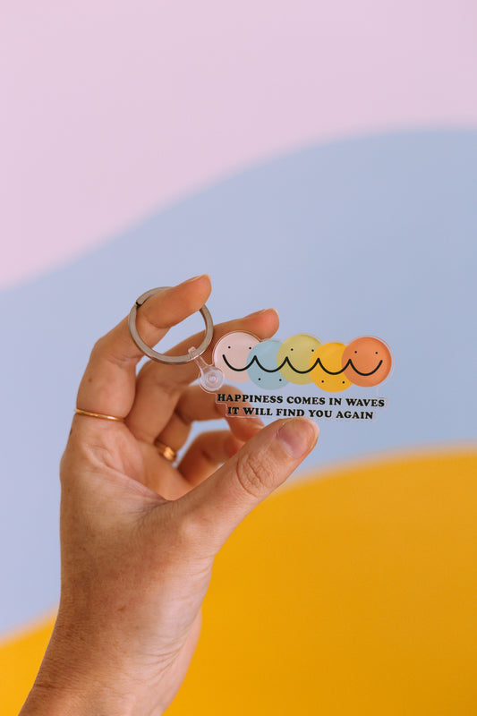 Happiness Comes in Waves Keychain - Die Cut